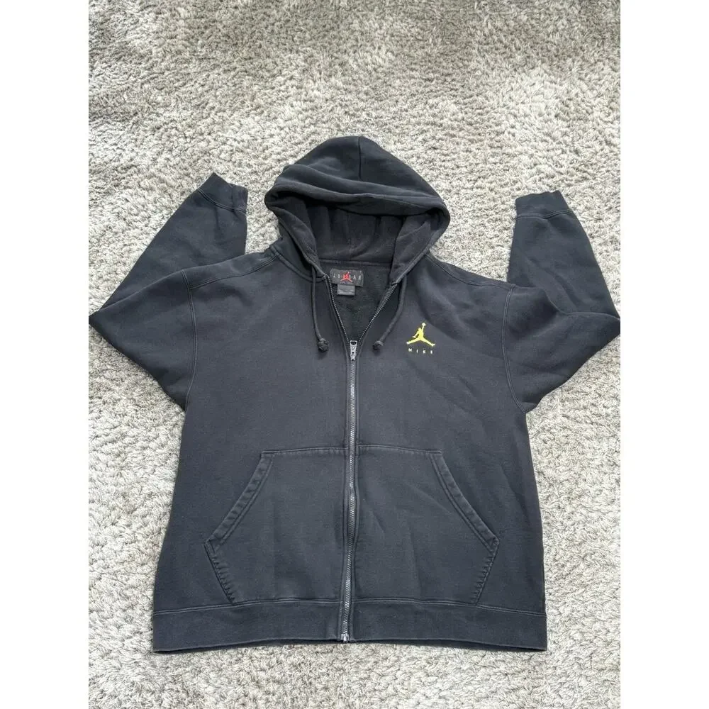 Nike Air Jordan Jumpman Full Zip Hoodie Y2K Michael Jordan Fleece Black Size XXL